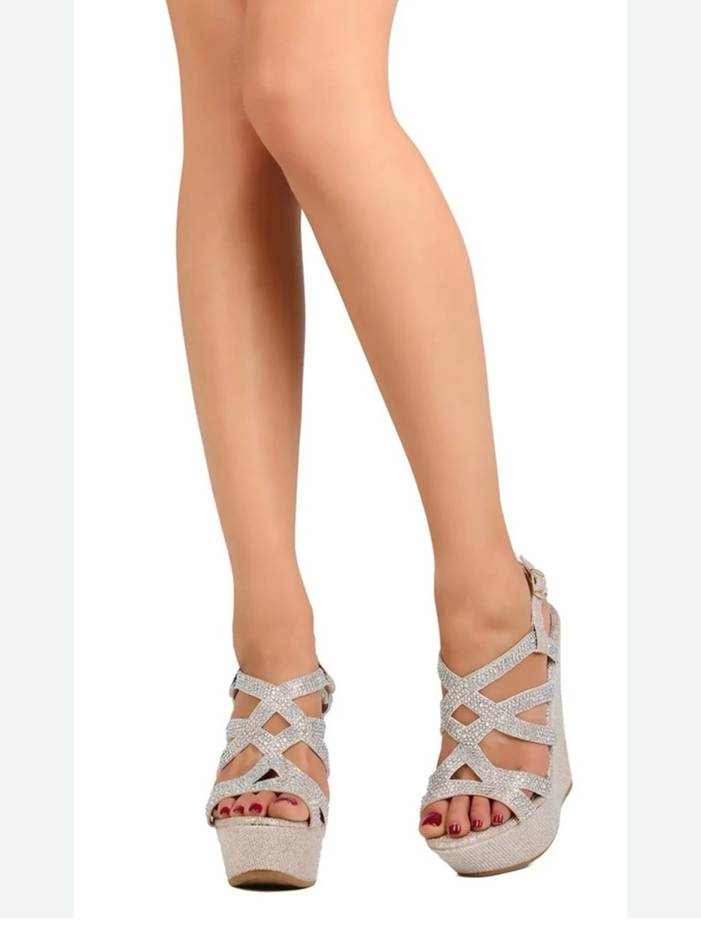Women’s Silver Glitter Platform Wedge Sandals
